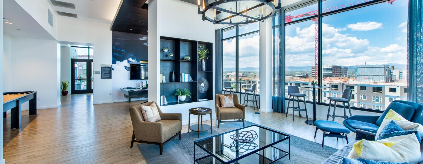a large room with a large window