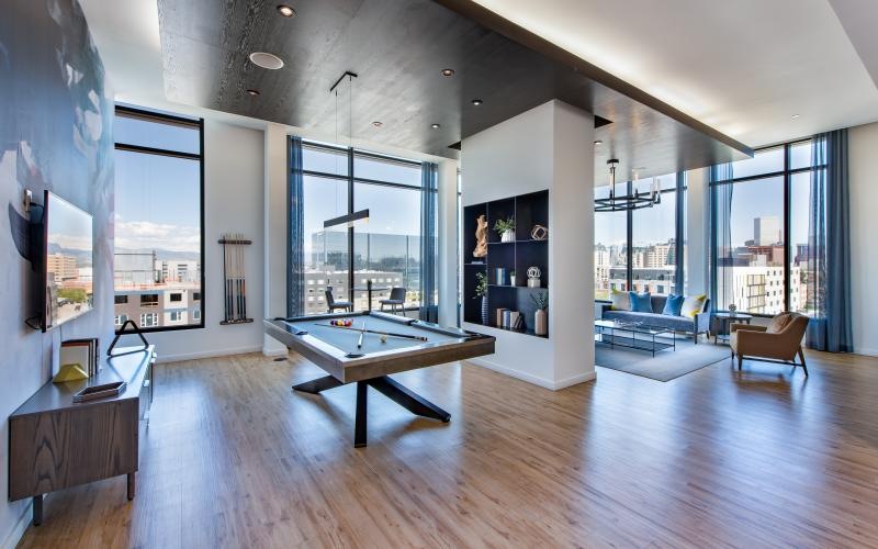 a room with a table and chairs